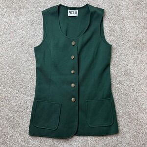 Vintage ACT III Vest Womens Medium Green Knit Button Front Pockets Longline